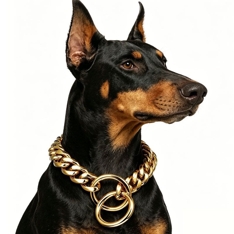Stylish Cuban Link Dog Choke Chain Collar in Premium Stainless Steel – Available in Gold, Black, Steel, and Rose Gold, Designed for Training Control and Everyday Fashionable Wear, Fitting Small to Large Breeds with Adjustable Length Options. (RoseGold, 15