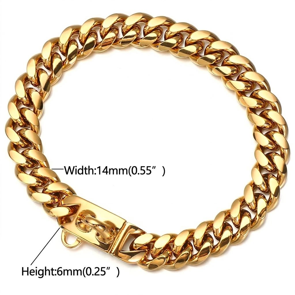 Heavy-Duty Metal Cuban Link Dog Collar with Bone Charm – 14mm Stainless Steel Hip-Hop Chain Necklace for Everyday Walks, Outdoor Adventures, and Stylish Pet Accessories in Gold, Silver, Black, and Rose Gold (RoseGold, 14mm*75cm（30in）)