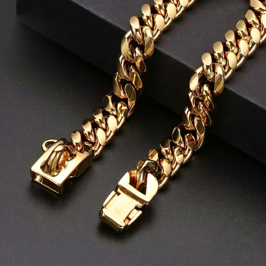 Heavy-Duty Metal Cuban Link Dog Collar with Bone Charm – 14mm Stainless Steel Hip-Hop Chain Necklace for Everyday Walks, Outdoor Adventures, and Stylish Pet Accessories in Gold, Silver, Black, and Rose Gold (RoseGold, 14mm*75cm（30in）)