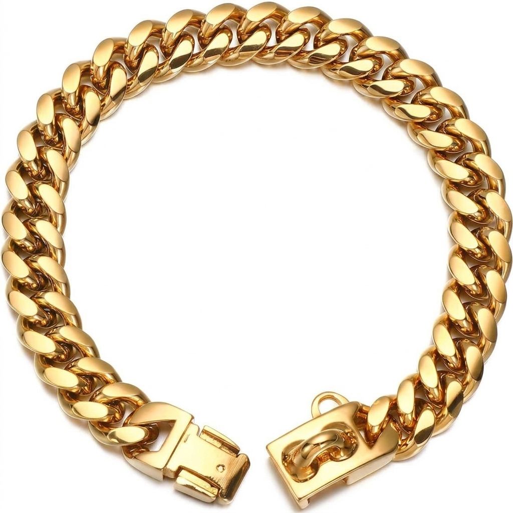 Heavy-Duty Metal Cuban Link Dog Collar with Bone Charm – 14mm Stainless Steel Hip-Hop Chain Necklace for Everyday Walks, Outdoor Adventures, and Stylish Pet Accessories in Gold, Silver, Black, and Rose Gold (RoseGold, 14mm*75cm（30in）)
