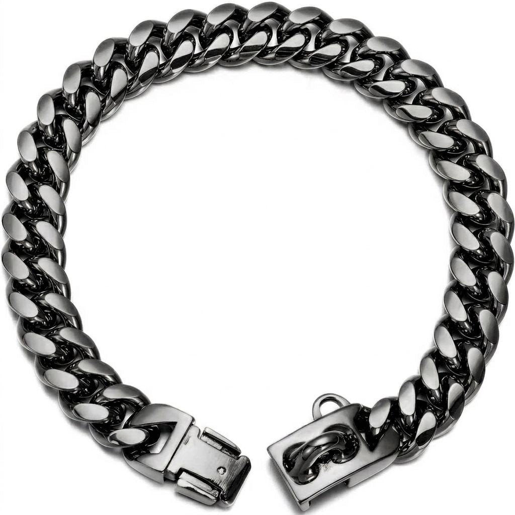 Heavy-Duty Metal Cuban Link Dog Collar with Bone Charm – 14mm Stainless Steel Hip-Hop Chain Necklace for Everyday Walks, Outdoor Adventures, and Stylish Pet Accessories in Gold, Silver, Black, and Rose Gold (RoseGold, 14mm*75cm（30in）)
