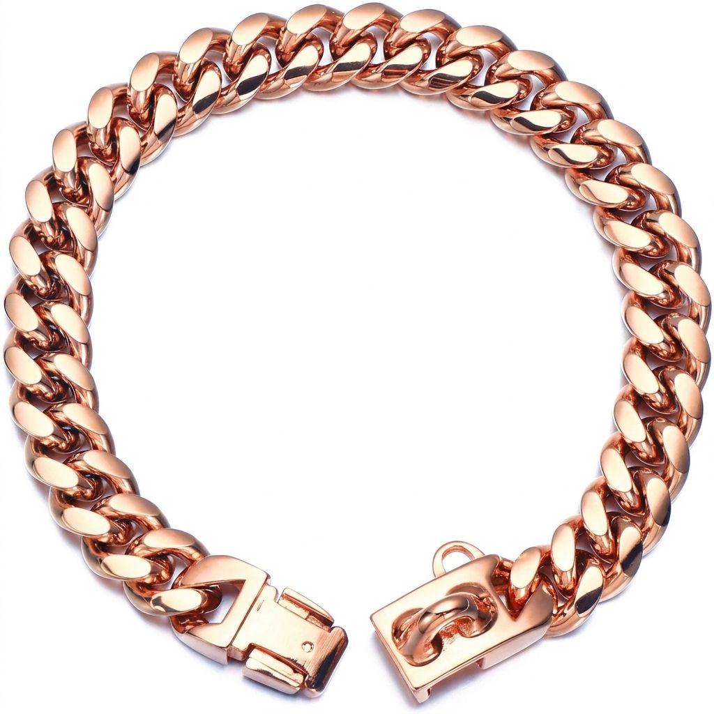 Heavy-Duty Metal Cuban Link Dog Collar with Bone Charm – 14mm Stainless Steel Hip-Hop Chain Necklace for Everyday Walks, Outdoor Adventures, and Stylish Pet Accessories in Gold, Silver, Black, and Rose Gold (RoseGold, 14mm*75cm（30in）)
