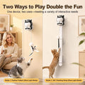 2-in-1 Automatic Cat Teaser Wand with Strong Suction Base, Interactive Feather & Plush Ball Toy for Indoor Cats, Wall-Mounted Self-Play Kicker for All Ages, Rechargeable Smart Motion Catnip-Free Playmate (White, S)
