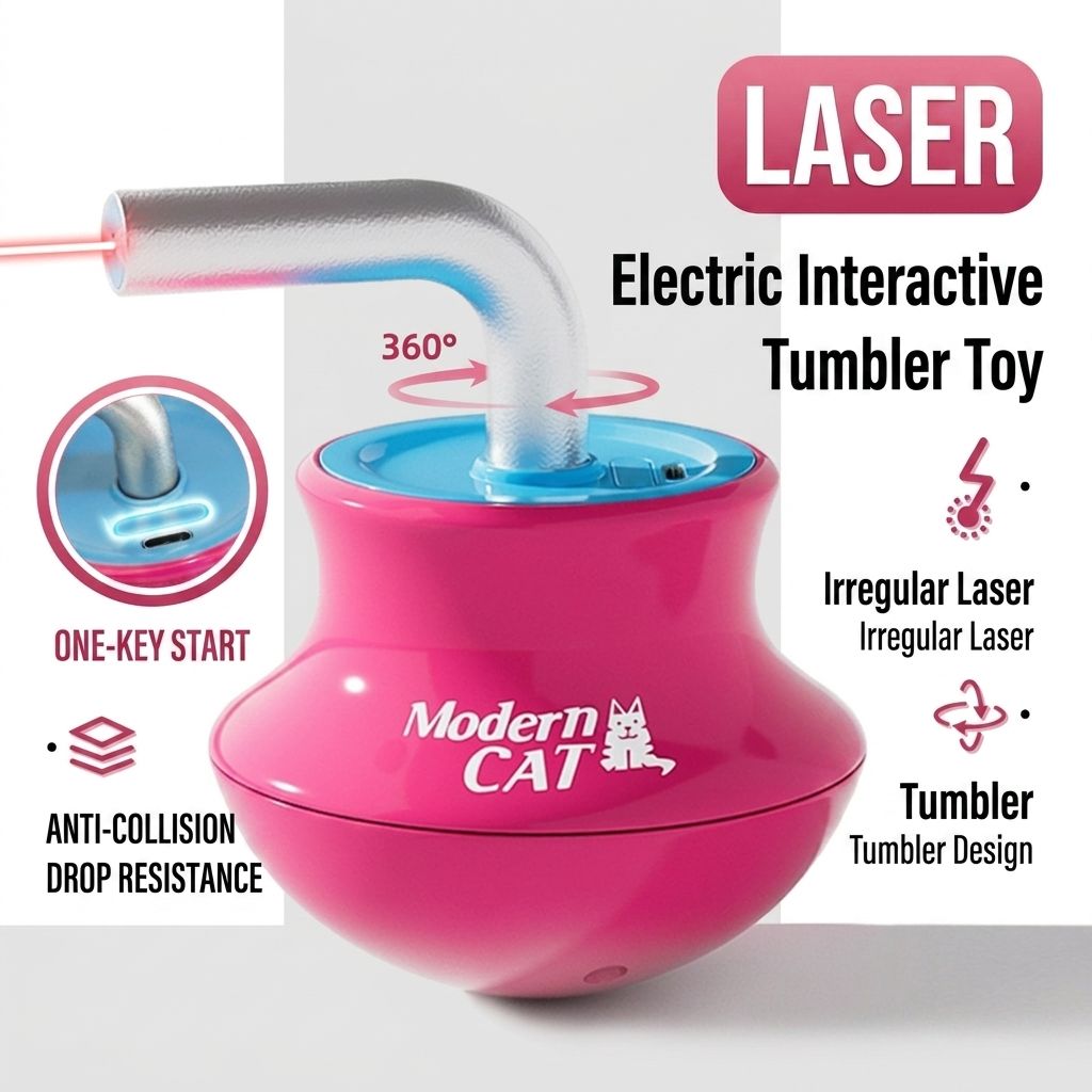 Interactive Tumbler Cat Toy with 360° Rotating Laser Pointer – Auto-Activated, Low-Noise, Self-Entertainment Play for Indoor Cats, Durable Anti-Tip Design for Floor or Carpet Fun (Pink)