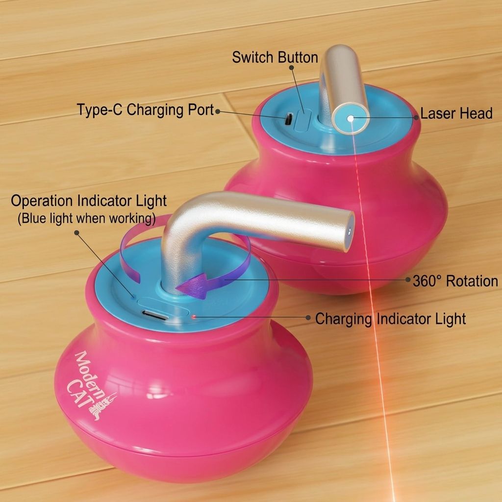 Interactive Tumbler Cat Toy with 360° Rotating Laser Pointer – Auto-Activated, Low-Noise, Self-Entertainment Play for Indoor Cats, Durable Anti-Tip Design for Floor or Carpet Fun (Pink)