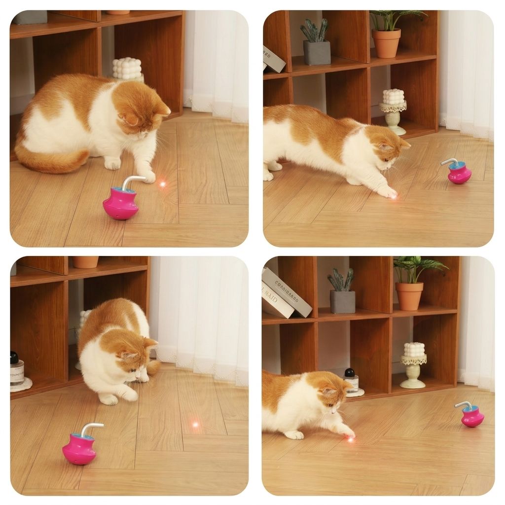 Interactive Tumbler Cat Toy with 360° Rotating Laser Pointer – Auto-Activated, Low-Noise, Self-Entertainment Play for Indoor Cats, Durable Anti-Tip Design for Floor or Carpet Fun (Pink)