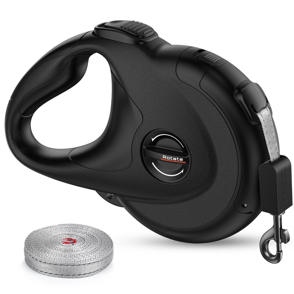 Retractable Dog Leash with Replaceable Rope, Anti-Shock ABS Shell, 5M Stainless Steel Spring, Reflective Webbing Strap & Zinc Alloy Hook for Medium to Large Dogs, Outdoor Walking, Beach, Park, and Daily Use (Black)