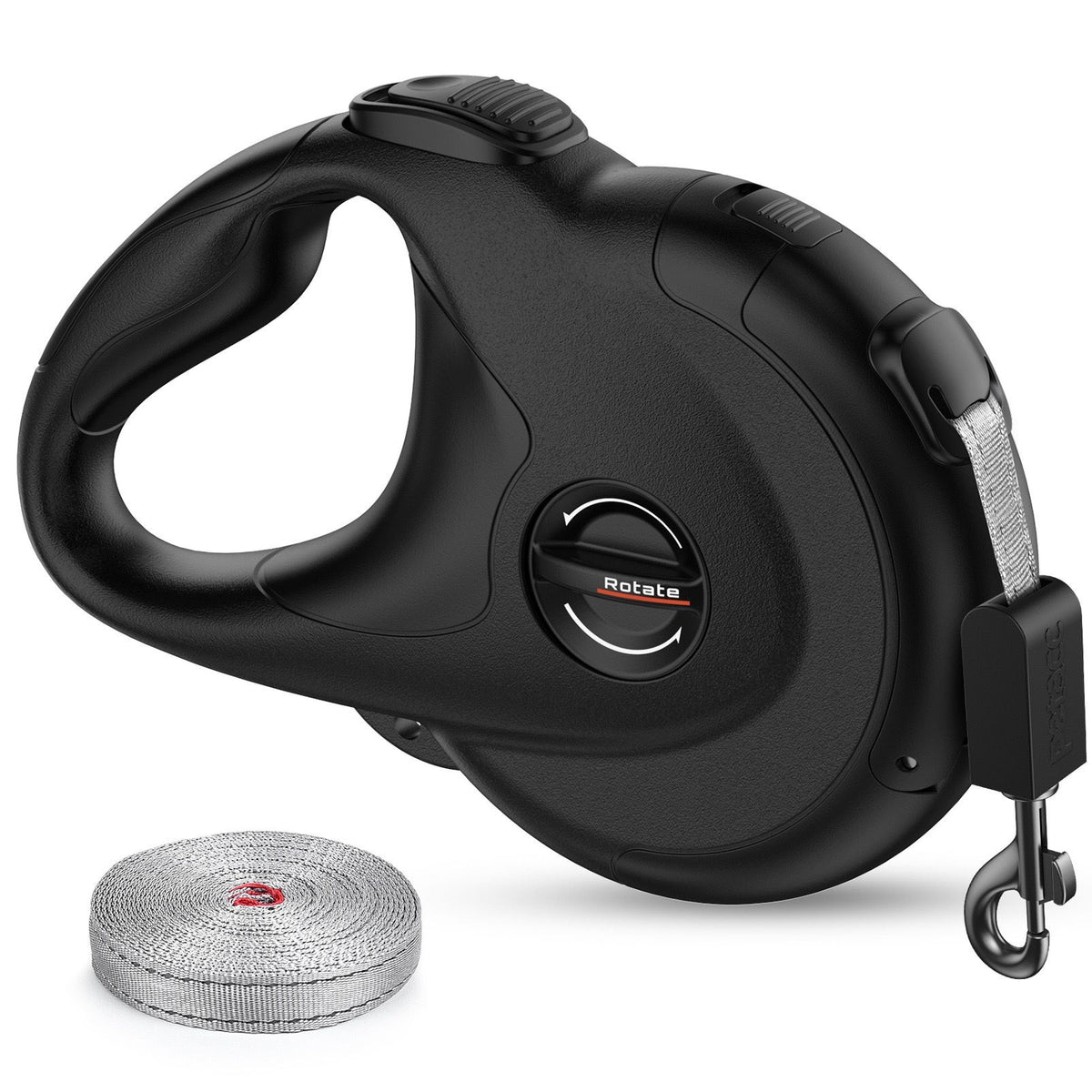 Retractable Dog Leash with Replaceable Rope, Anti-Shock ABS Shell, 5M Stainless Steel Spring, Reflective Webbing Strap & Zinc Alloy Hook for Medium to Large Dogs, Outdoor Walking, Beach, Park, and Daily Use (Black)