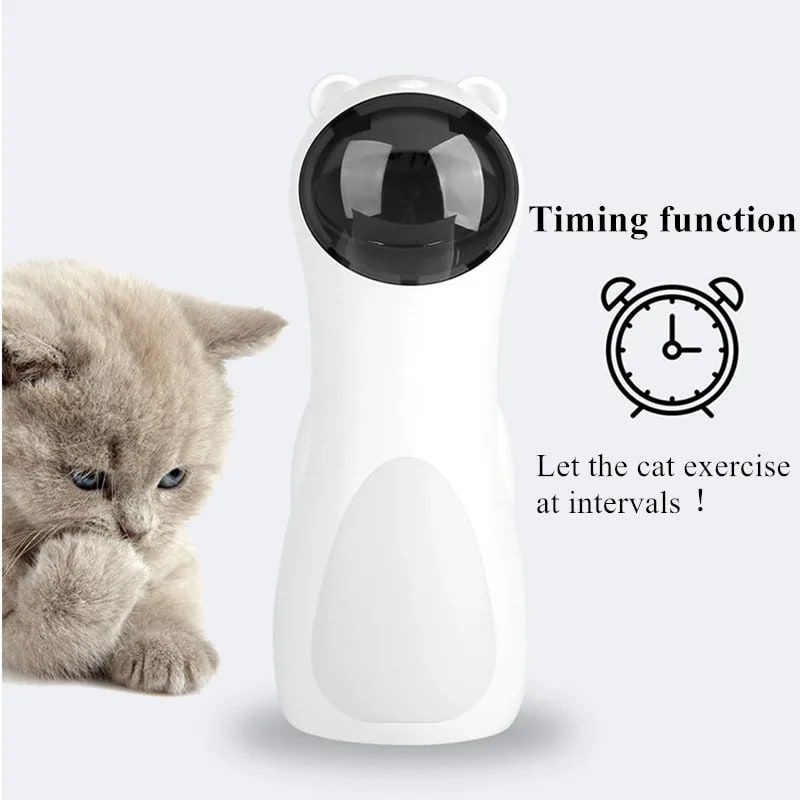 Automatic Laser Cat Toy with Interactive Rotating Light, Self-Play Fun for Indoor Cats, 5 Adjustable Movement Patterns, Dual Power Modes, Silent Motor, Ideal for Desk or Floor Use, Keeps Pets Entertained and Active (White)