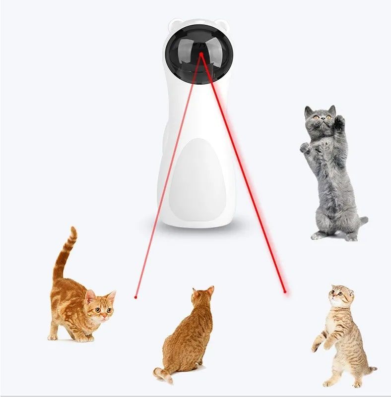 Automatic Laser Cat Toy with Interactive Rotating Light, Self-Play Fun for Indoor Cats, 5 Adjustable Movement Patterns, Dual Power Modes, Silent Motor, Ideal for Desk or Floor Use, Keeps Pets Entertained and Active (White)
