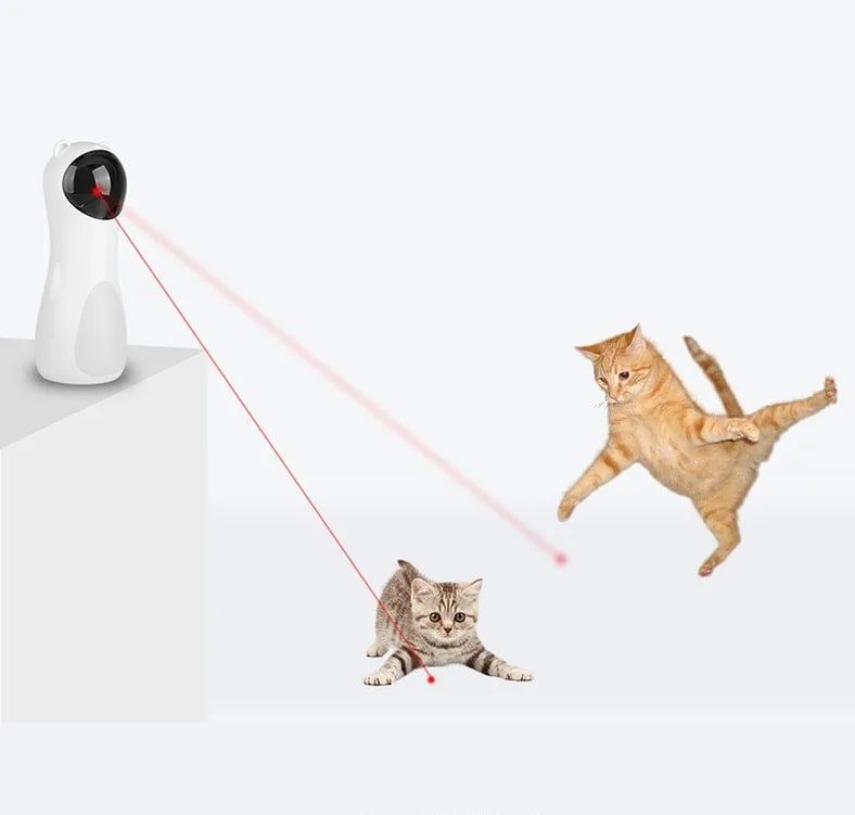 Automatic Laser Cat Toy with Interactive Rotating Light, Self-Play Fun for Indoor Cats, 5 Adjustable Movement Patterns, Dual Power Modes, Silent Motor, Ideal for Desk or Floor Use, Keeps Pets Entertained and Active (White)