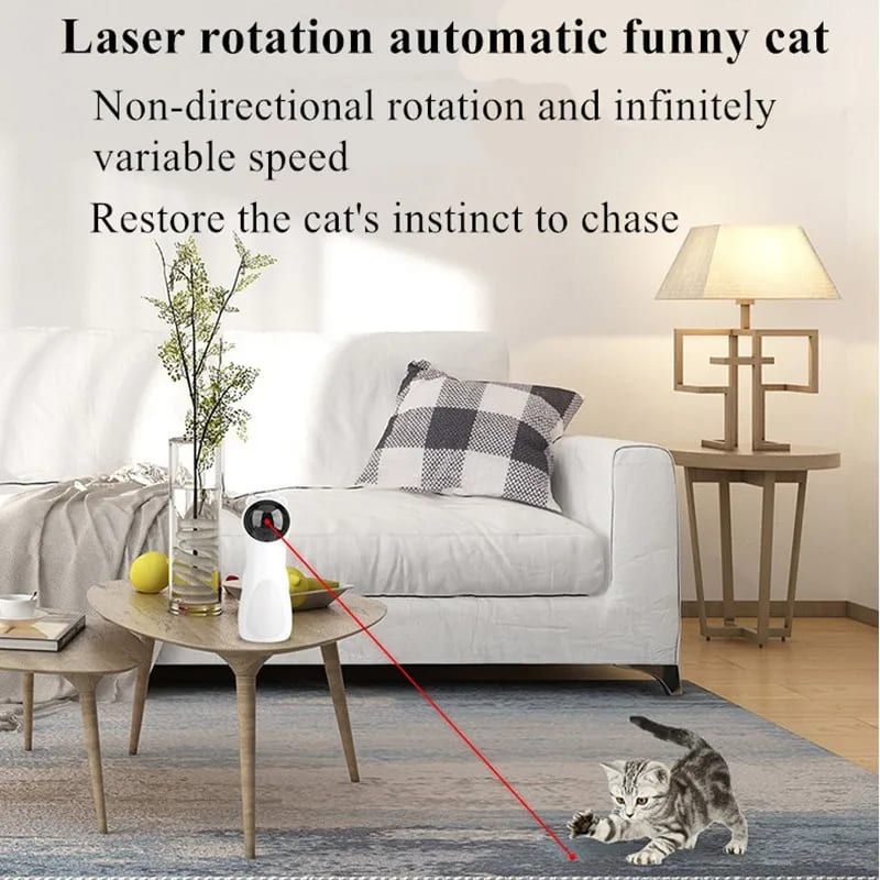 Automatic Laser Cat Toy with Interactive Rotating Light, Self-Play Fun for Indoor Cats, 5 Adjustable Movement Patterns, Dual Power Modes, Silent Motor, Ideal for Desk or Floor Use, Keeps Pets Entertained and Active (White)