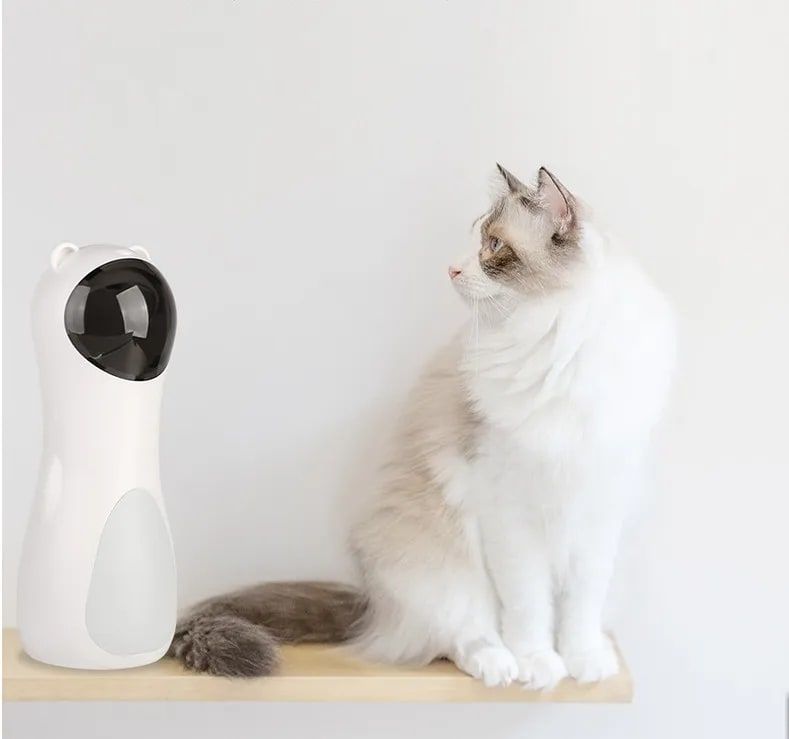 Automatic Laser Cat Toy with Interactive Rotating Light, Self-Play Fun for Indoor Cats, 5 Adjustable Movement Patterns, Dual Power Modes, Silent Motor, Ideal for Desk or Floor Use, Keeps Pets Entertained and Active (White)