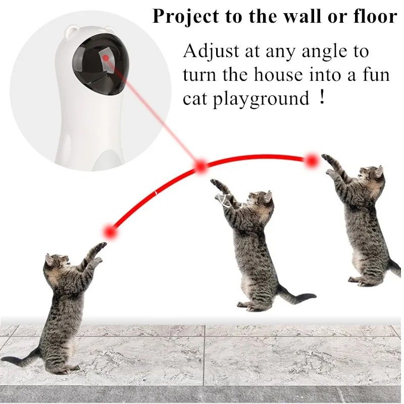 Automatic Laser Cat Toy with Interactive Rotating Light, Self-Play Fun for Indoor Cats, 5 Adjustable Movement Patterns, Dual Power Modes, Silent Motor, Ideal for Desk or Floor Use, Keeps Pets Entertained and Active (White)