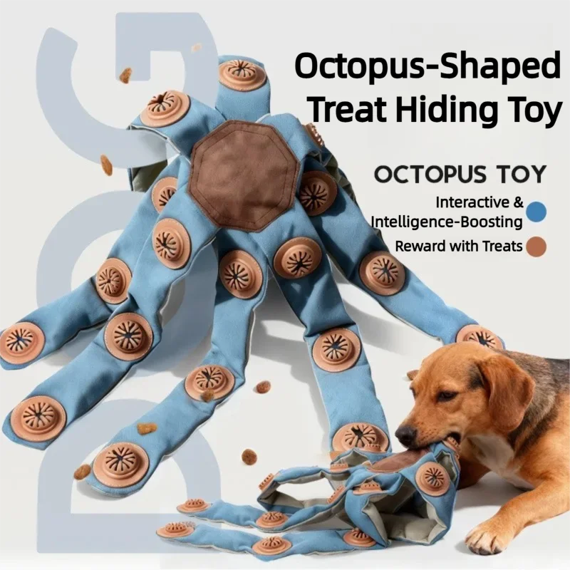 Interactive Octopus Puzzle Toy for Dogs – Snuffle Mat & Treat Dispenser Combo for Slow Feeding, Mental Stimulation, and Boredom Relief, Made from Recycled Fire Hose and Natural Rubber, Perfect for Solo or Bonding Play (Blue)