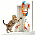 Interactive Door Clip Cat Toy with Bouncy Spring and Replaceable Teaser Tail – Self-Play Entertainer for Solo Cats, Mounts on Doorframes, Tables, or Cat Trees to Spark Hunting Instincts and Burn Off Excess Energy (Orange)