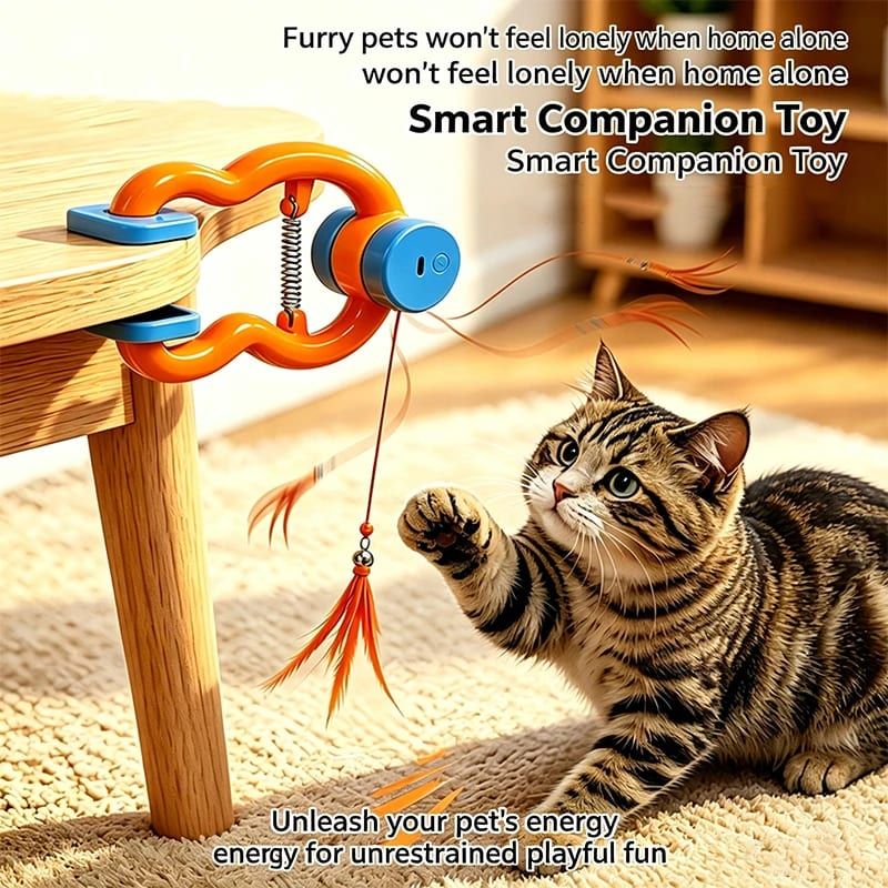 Interactive Door Clip Cat Toy with Bouncy Spring and Replaceable Teaser Tail – Self-Play Entertainer for Solo Cats, Mounts on Doorframes, Tables, or Cat Trees to Spark Hunting Instincts and Burn Off Excess Energy (Orange)