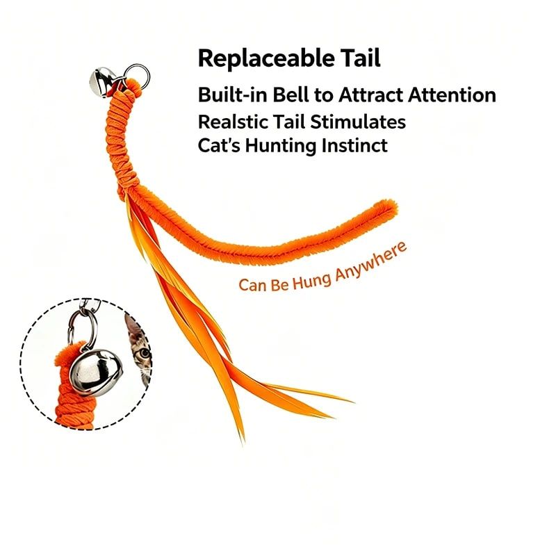 Interactive Door Clip Cat Toy with Bouncy Spring and Replaceable Teaser Tail – Self-Play Entertainer for Solo Cats, Mounts on Doorframes, Tables, or Cat Trees to Spark Hunting Instincts and Burn Off Excess Energy (Orange)