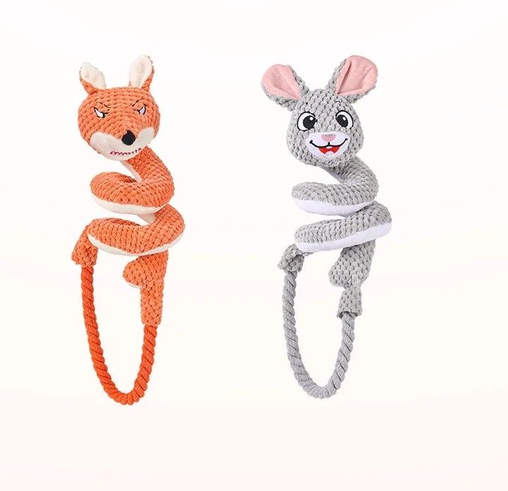 Spiral Plush Tug Toy for Large Dogs with Crinkle Sound and Durable Cotton Rope, Fox & Rabbit Designs – Perfect for Tug-of-War, Fetch, and Chewing Fun Indoors and Outdoors (Fox × Rabbit)