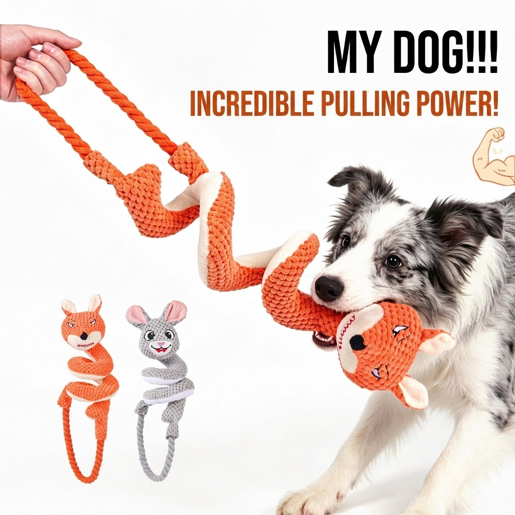 Spiral Plush Tug Toy for Large Dogs with Crinkle Sound and Durable Cotton Rope, Fox & Rabbit Designs – Perfect for Tug-of-War, Fetch, and Chewing Fun Indoors and Outdoors (Fox × Rabbit)