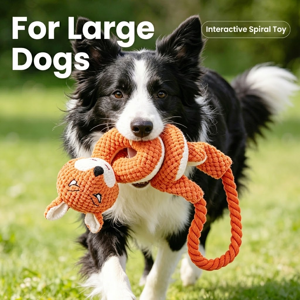 Spiral Plush Tug Toy for Large Dogs with Crinkle Sound and Durable Cotton Rope, Fox & Rabbit Designs – Perfect for Tug-of-War, Fetch, and Chewing Fun Indoors and Outdoors (Fox × Rabbit)