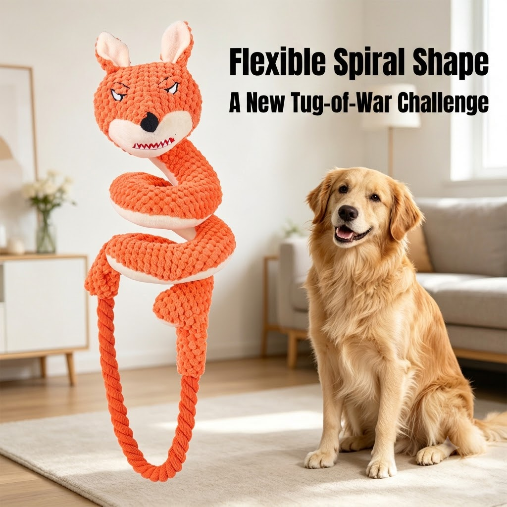 Spiral Plush Tug Toy for Large Dogs with Crinkle Sound and Durable Cotton Rope, Fox & Rabbit Designs – Perfect for Tug-of-War, Fetch, and Chewing Fun Indoors and Outdoors (Fox × Rabbit)