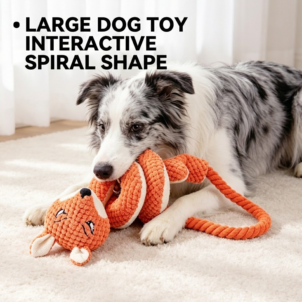 Spiral Plush Tug Toy for Large Dogs with Crinkle Sound and Durable Cotton Rope, Fox & Rabbit Designs – Perfect for Tug-of-War, Fetch, and Chewing Fun Indoors and Outdoors (Fox × Rabbit)