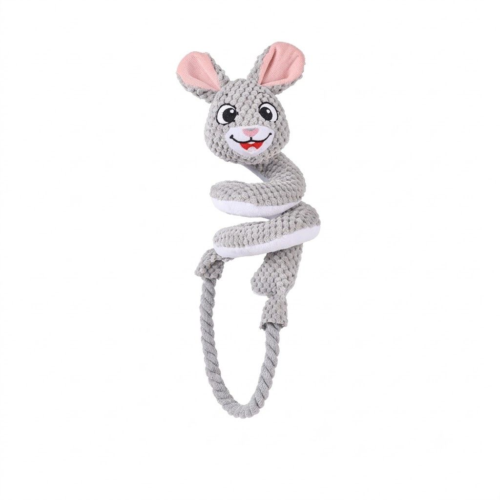 Spiral Plush Tug Toy for Large Dogs with Crinkle Sound and Durable Cotton Rope, Fox & Rabbit Designs – Perfect for Tug-of-War, Fetch, and Chewing Fun Indoors and Outdoors (Fox × Rabbit)