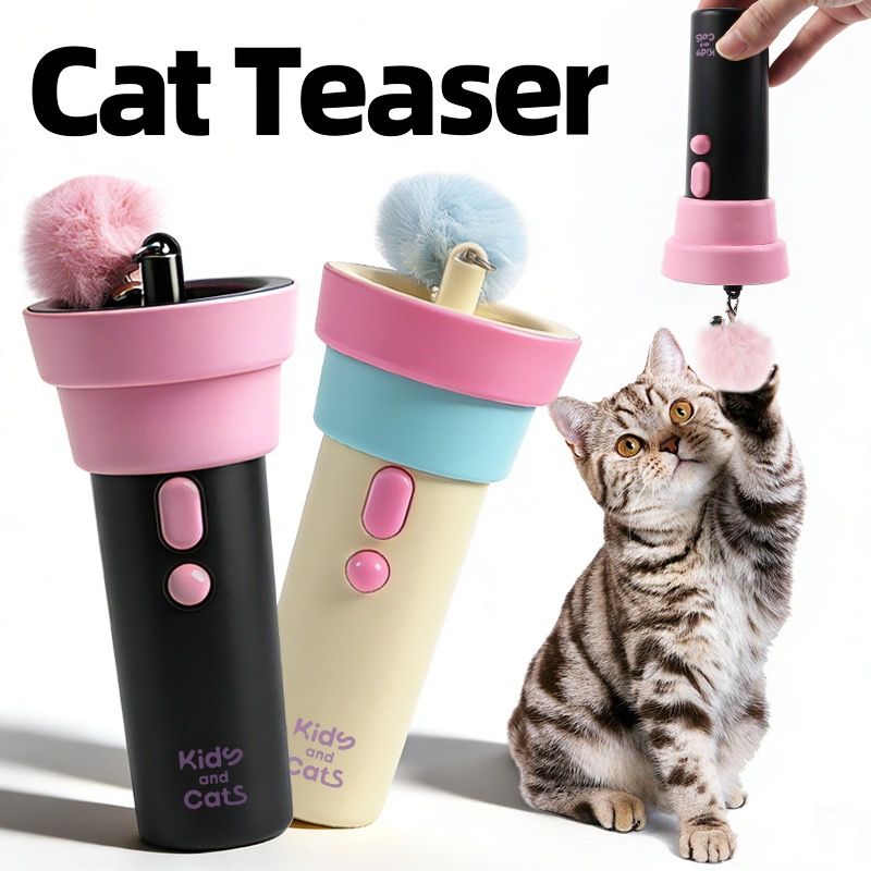 Interactive Electric Cat Fishing Toy with Retractable Feather Wand, Auto-Play Mode for Indoor Exercise, Handheld or Hands-Free Fun to Spark Your Cat’s Hunting Instinct, Lightweight and Durable, 3 Vibrant Color Options (Black And Pink)