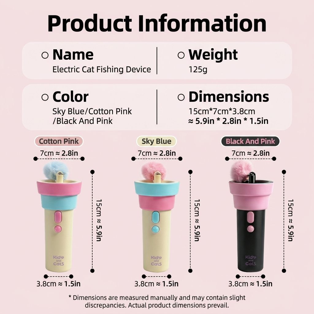 Interactive Electric Cat Fishing Toy with Retractable Feather Wand, Auto-Play Mode for Indoor Exercise, Handheld or Hands-Free Fun to Spark Your Cat’s Hunting Instinct, Lightweight and Durable, 3 Vibrant Color Options (Black And Pink)