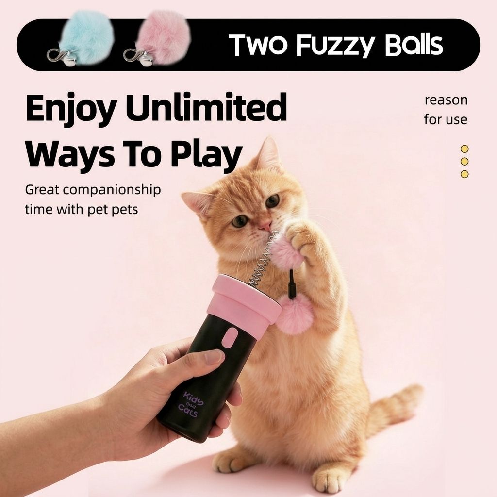 Interactive Electric Cat Fishing Toy with Retractable Feather Wand, Auto-Play Mode for Indoor Exercise, Handheld or Hands-Free Fun to Spark Your Cat’s Hunting Instinct, Lightweight and Durable, 3 Vibrant Color Options (Black And Pink)