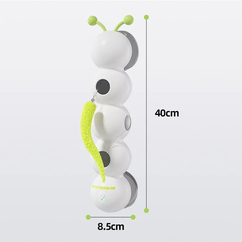 Interactive Cat Toy Caterpillar with Motion Sensor, Self-Play Feather Chaser with Suction Cup, Wall-Mounted or Floor-Use, Simulated Prey Movement for Feline Hunting Instincts (White)