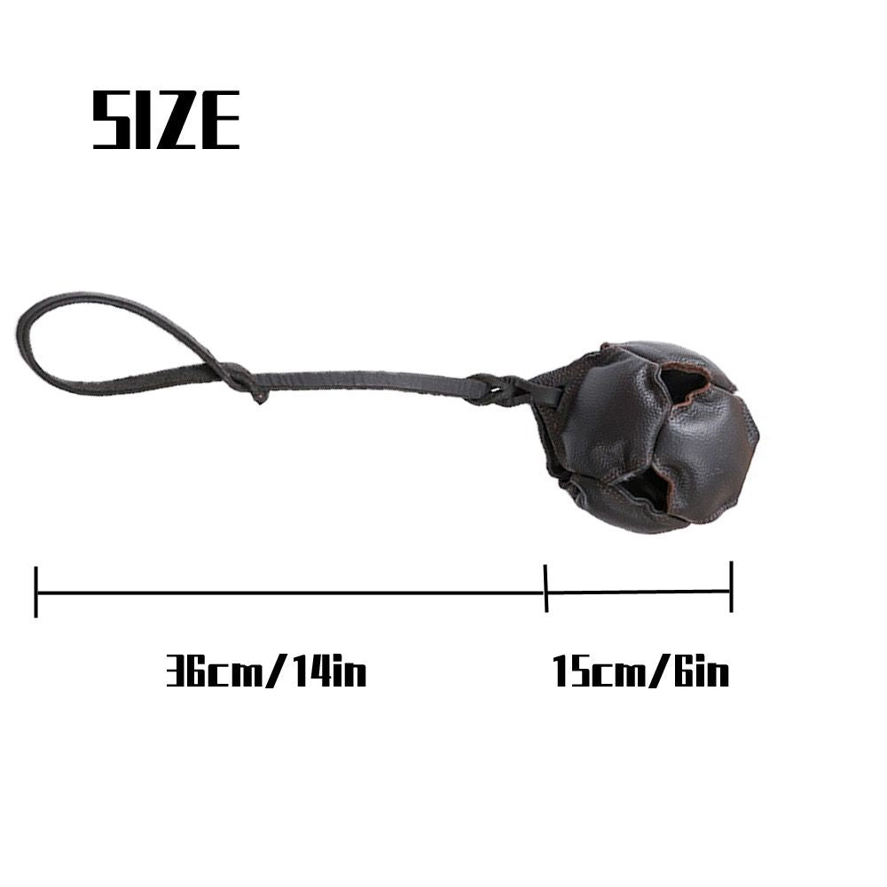 Interactive Leather Chew Ball for Dogs with Durable Rope Handle – Ideal for Puppy Training, Dental Chewing, Outdoor Fetch, and Bonding Play for Small to Medium Breeds (Black)