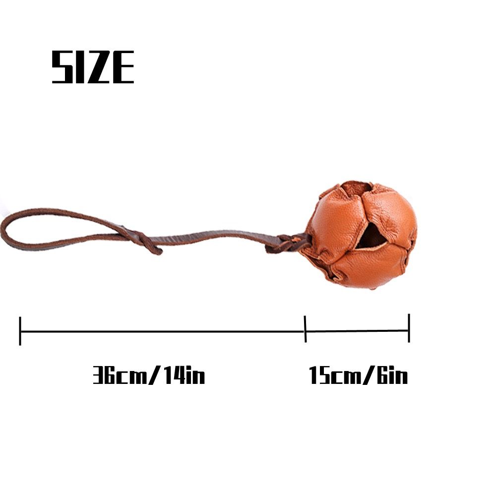 Interactive Leather Chew Ball for Dogs with Durable Rope Handle – Ideal for Puppy Training, Dental Chewing, Outdoor Fetch, and Bonding Play for Small to Medium Breeds (Black)