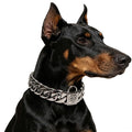 Premium Stainless Steel Cuban Link Dog Collar with Dog Head Buckle – Stylish, Durable, and Comfortable for Large Breeds, Perfect for Daily Walks and Fashion-Forward Pet Accessories (Silver, 32mm*30cm（12in）)