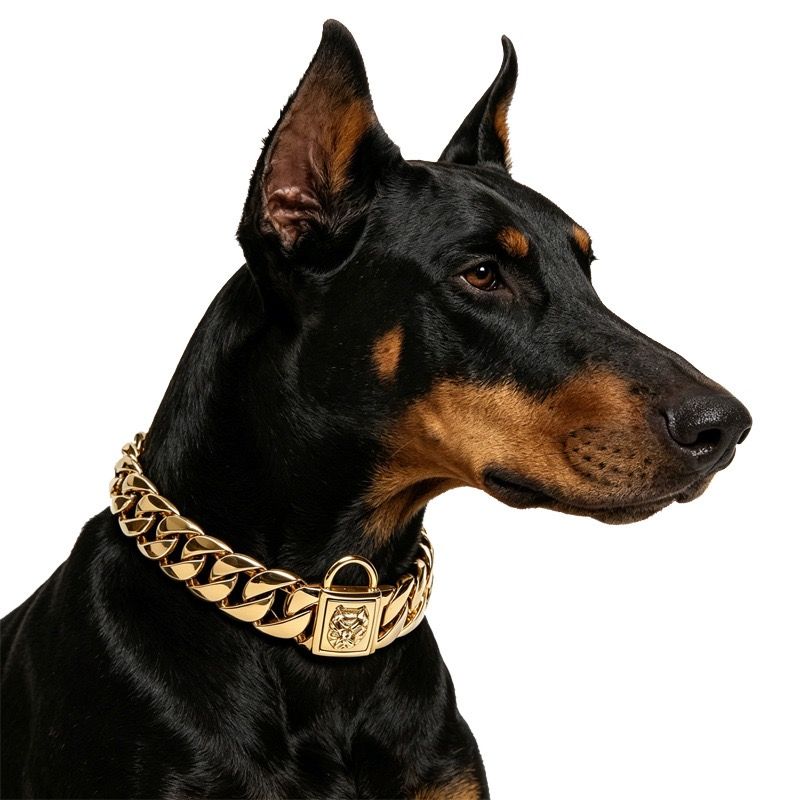 Premium Stainless Steel Cuban Link Dog Collar with Dog Head Buckle – Stylish, Durable, and Comfortable for Large Breeds, Perfect for Daily Walks and Fashion-Forward Pet Accessories (Silver, 32mm*30cm（12in）)