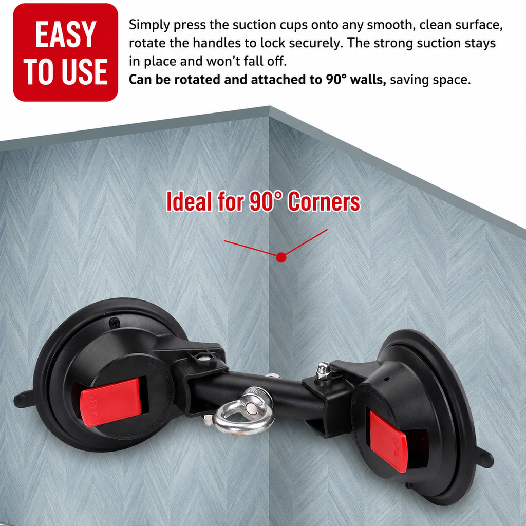 Heavy-Duty Suction Cup Anchor for Large Dogs – 360° Rotating Metal Ring, Dual 120mm Strong Suction Cups for Bathing, Grooming & Tug Toy Fixation on Smooth Surfaces, Reusable & Waterproof (Dual Suction-Cup)