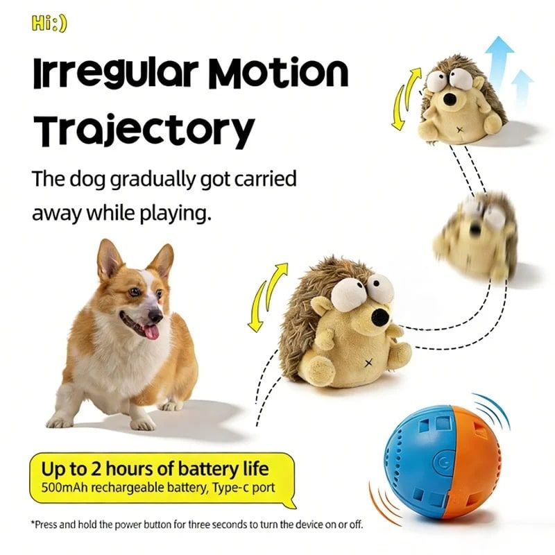 Interactive Rechargeable Electric Plush Dog Toys with Vibration and Sound – Self-Playing Wiggling Puppy Companion for Solo Entertainment and Interactive Play (Hedgehog)