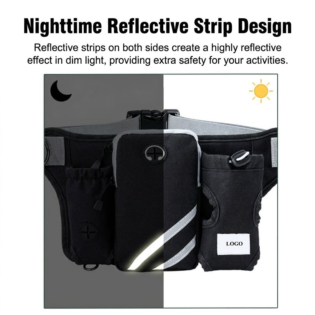 Hands-Free Dual Dog Leash Waist Pack for Running, Walking, and Hiking – Adjustable Oxford Belt with Reflective Strips, Shock-Absorbing Bungee Leashes, 360° Swivel Hooks, and Multi-Pocket Storage for Phone, Water Bottle, and Waste Bags – Perfect for Two Do