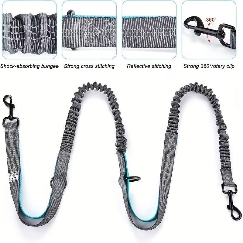 Hands-Free Dual Dog Leash Waist Pack for Running, Walking, and Hiking – Adjustable Oxford Belt with Reflective Strips, Shock-Absorbing Bungee Leashes, 360° Swivel Hooks, and Multi-Pocket Storage for Phone, Water Bottle, and Waste Bags – Perfect for Two Do