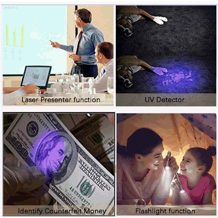 Multi-Function USB Rechargeable Laser Cat Teaser Wand with Stainless Steel Body, Ideal for Interactive Pet Play, Presentations, Currency Verification, Fluorescent Detection, and Emergency Lighting in Home, Office, and Travel Scenarios. (Silver)