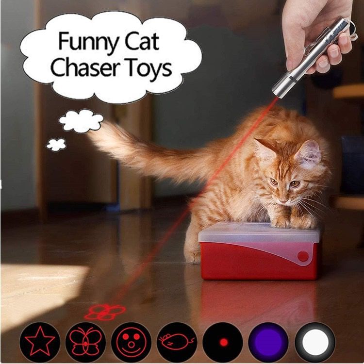 Multi-Function USB Rechargeable Laser Cat Teaser Wand with Stainless Steel Body, Ideal for Interactive Pet Play, Presentations, Currency Verification, Fluorescent Detection, and Emergency Lighting in Home, Office, and Travel Scenarios. (Silver)