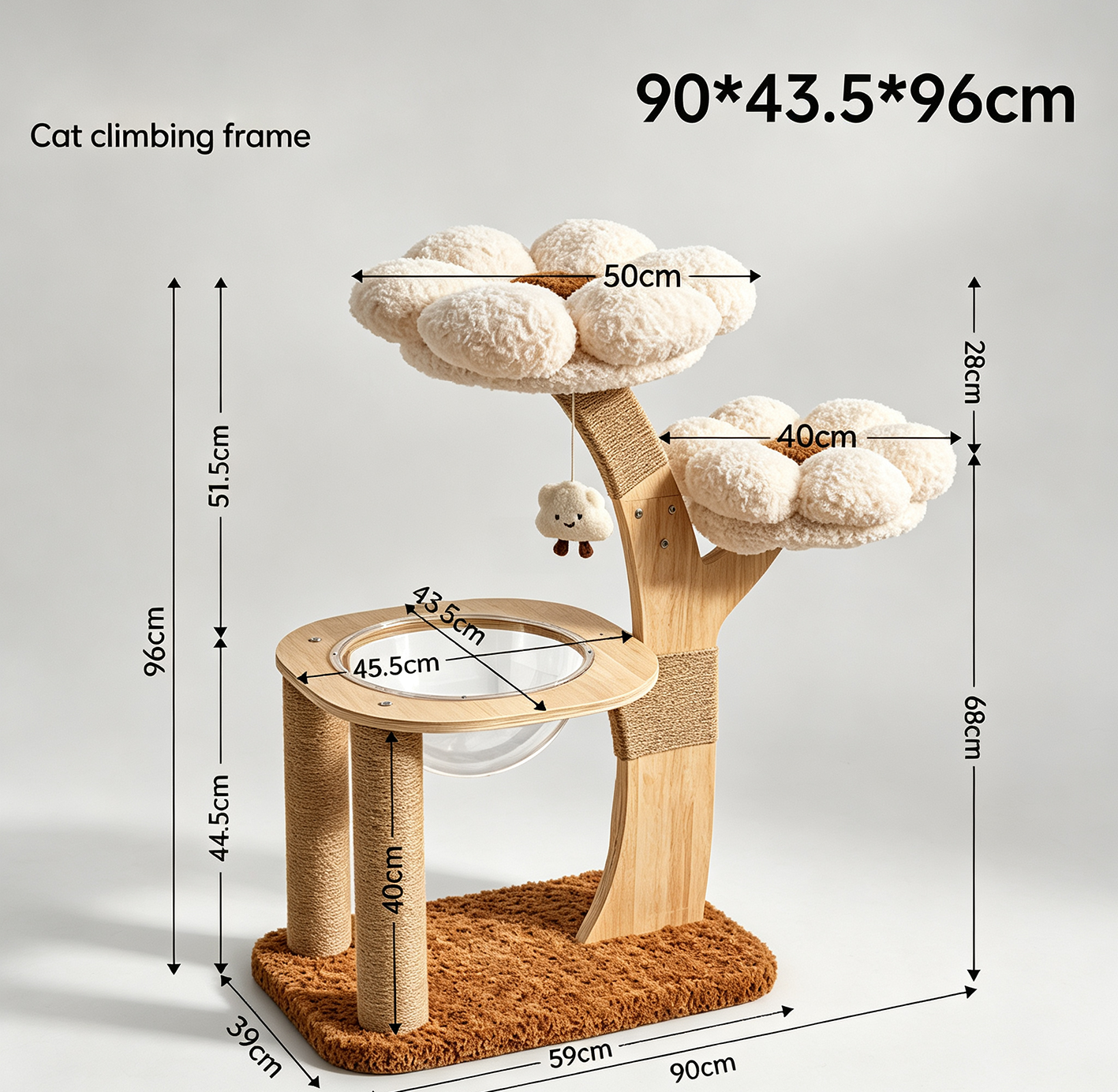 US-Size Compact Cat Tree (White/Pink