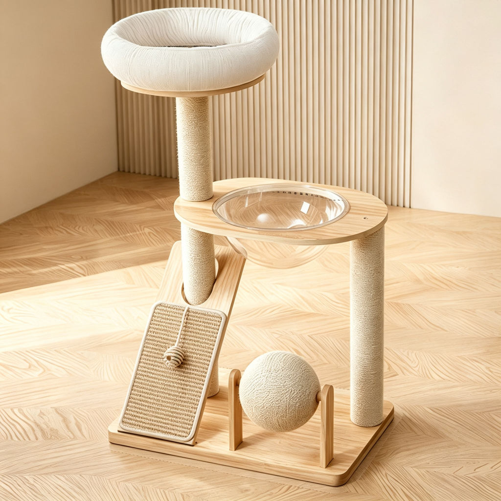 Rubber Wood & Acrylic Cat Tree (Standard)
