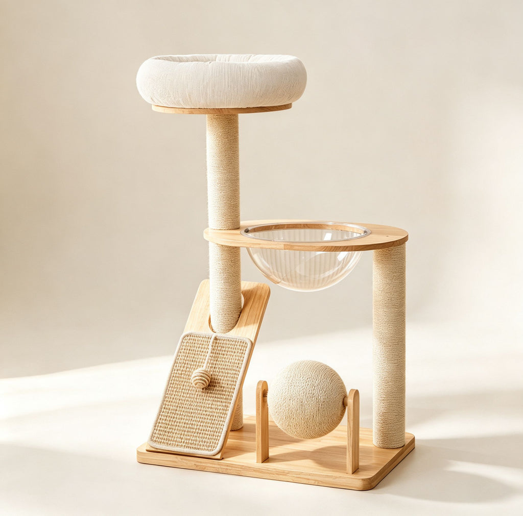 Rubber Wood & Acrylic Cat Tree (Standard)