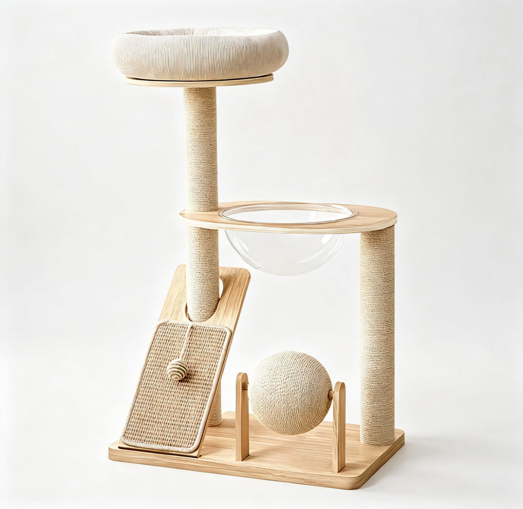Rubber Wood & Acrylic Cat Tree (Wide)