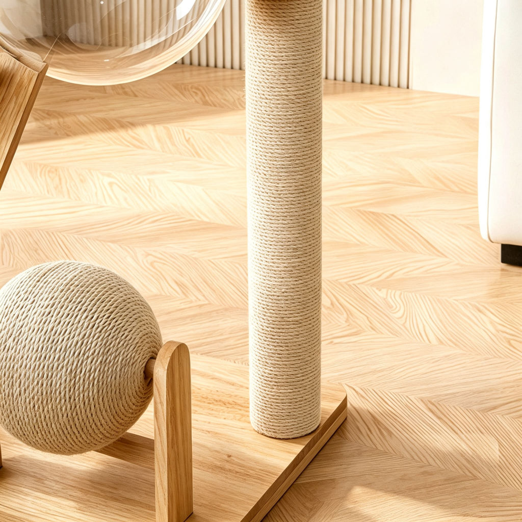 Rubber Wood & Acrylic Cat Tree (Wide)