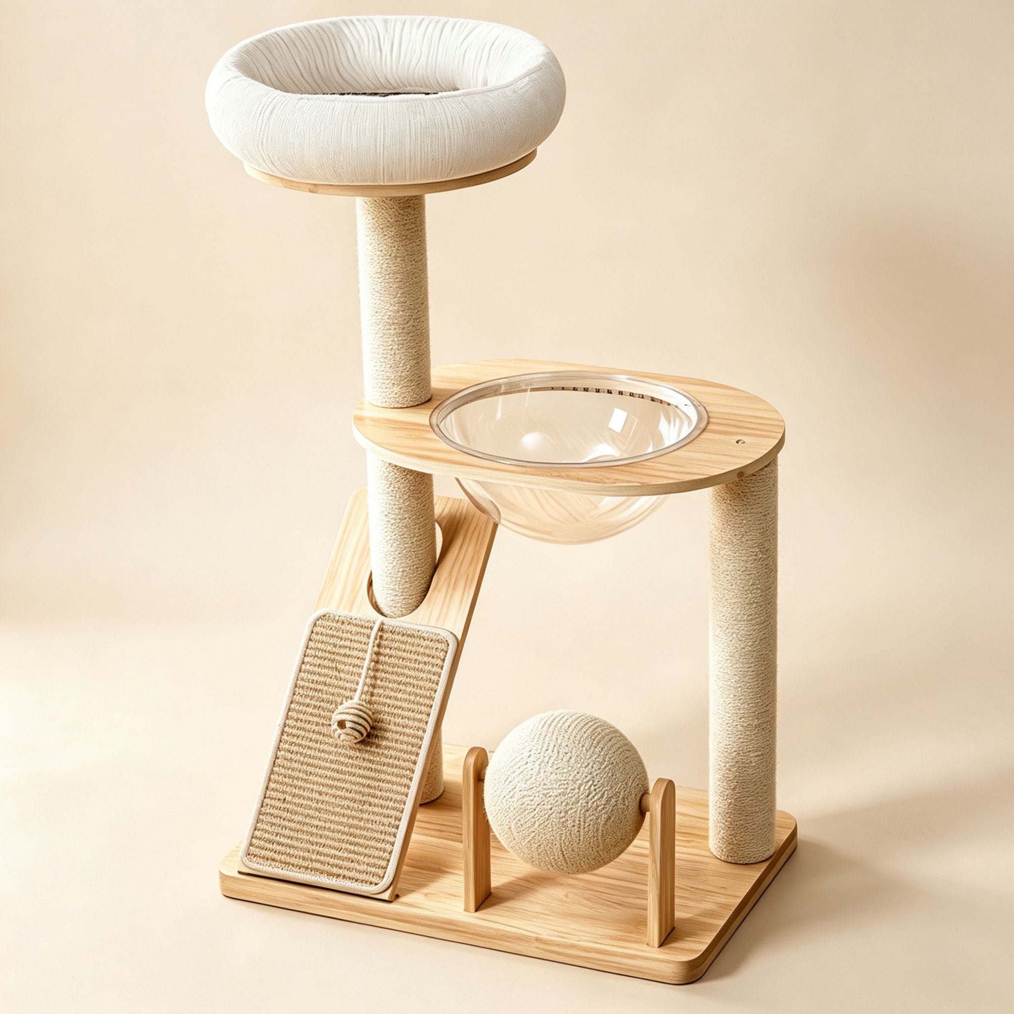 Rubber Wood & Acrylic Cat Tree (Wide)