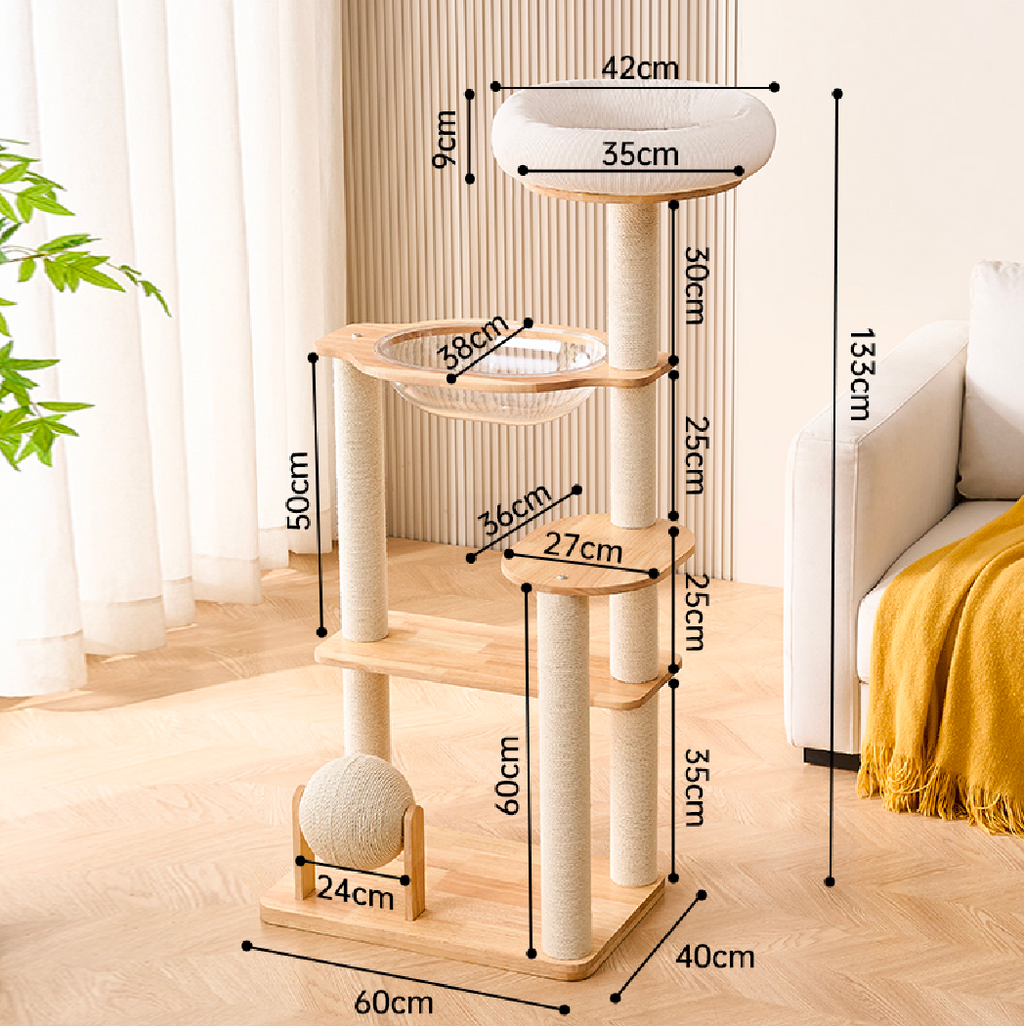 Rubber Wood & Acrylic Cat Tree (Wide)