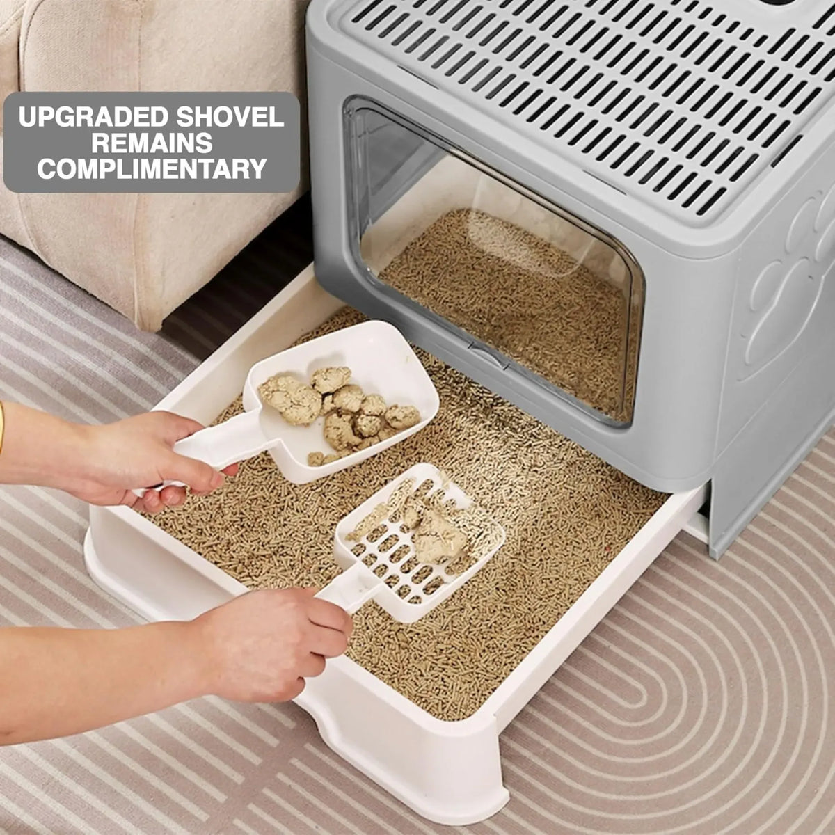 CARLA HOME Foldable Enclosed Cat Litter Box with Scoop - Grey - Plastic - Kitty Litter Tray